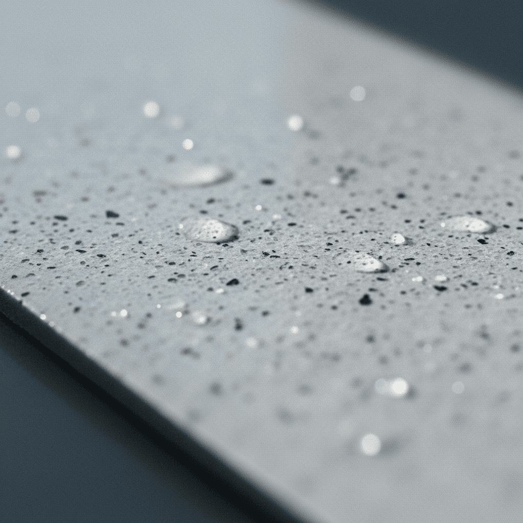 Closeup of porcelain stoneware surface showing density and durability